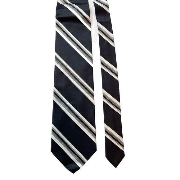 Bachrach Necktie Tie 100% Silk Black White Gray Striped Made in Italy - Picture 1 of 5